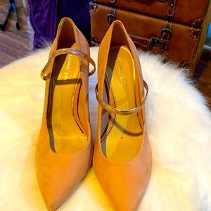 Pink Gianni Bini Suede Heels with Rose Gold straps